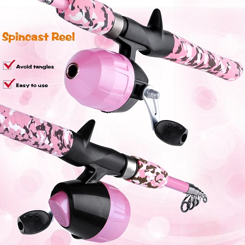 Kids Fishing Pole Pink, Portable Telescopic Fishing Rod and Reel Combo