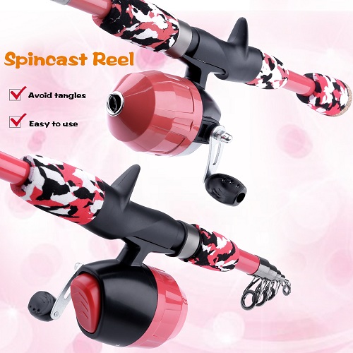 ODDSPRO Kids Fishing Pole-Camo Series-Red with Net