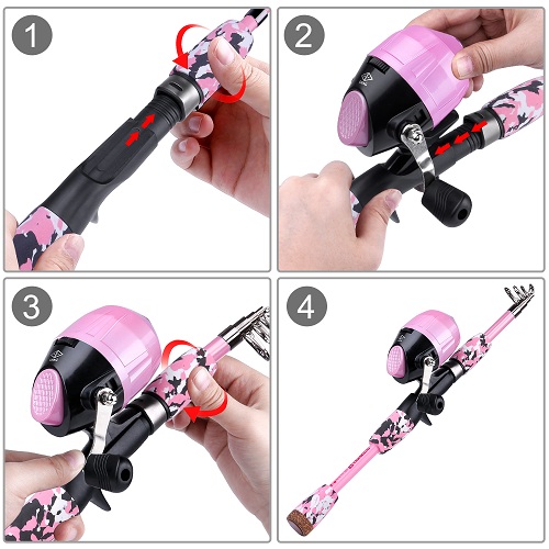 ODDSPRO Pink Kids Fishing Pole-Camo Series-Third Generation