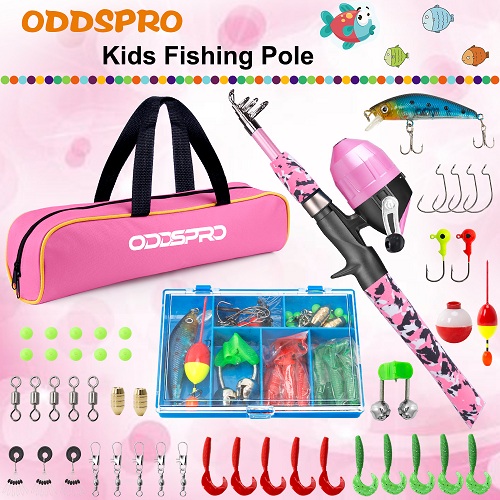 ODDSPRO Pink Kids Fishing Pole-Camo Series-First Generation