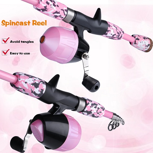 ODDSPRO Pink Kids Fishing Pole-Camo Series-Third Generation