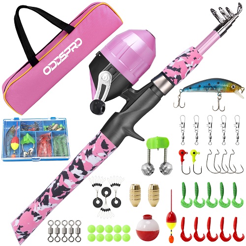 ODDSPRO Pink Kids Fishing Pole-Camo Series-First Generation